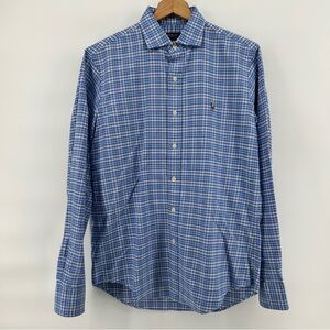 Polo Ralph Lauren Shirt Mens Small Blue Plaid Button Up Flesh Pony Preppy